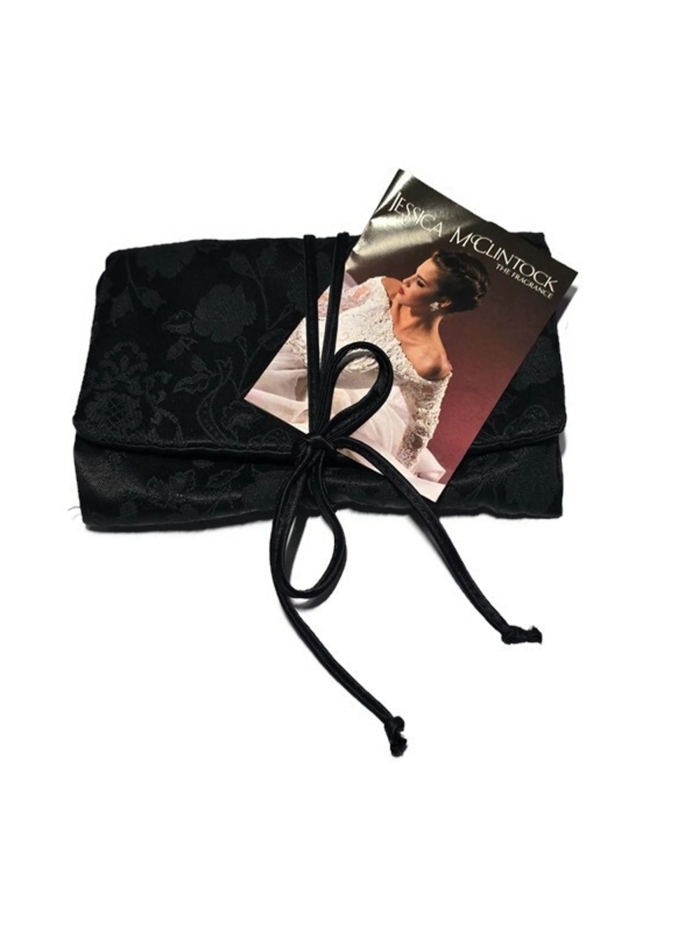 Jessica McClintock Pouch Womens Black Floral Jacquard Foldable Satin Jewelry